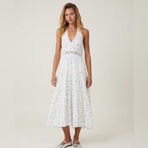 Cotton On Stella Halter Maxi Dress In Jovie Ditsy Blue Crush Size 6 US $80